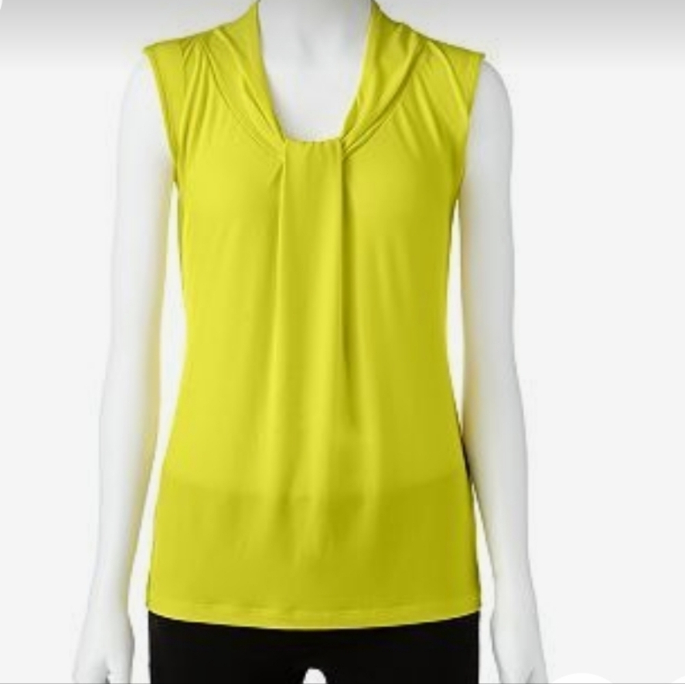 Dana Buchman Knot Front V Neck Sleeveless Green Tank Top Size M